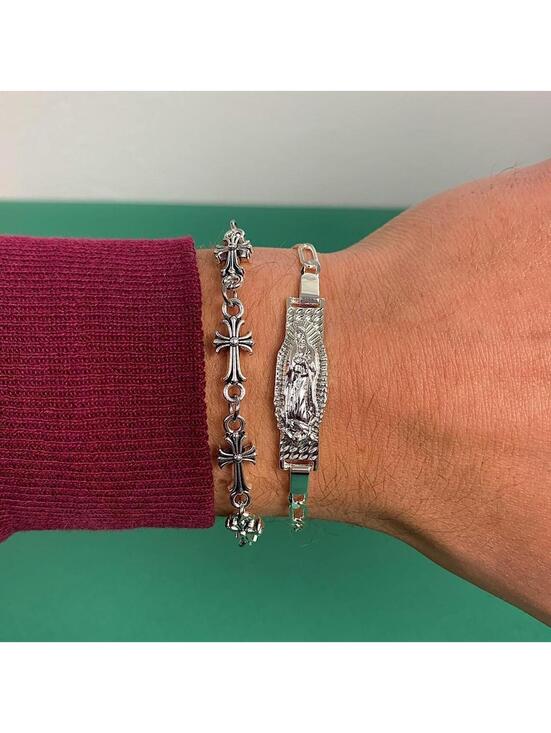 Other - Vintage Y2k Style Silver Saint Marry Cuban Link Figaro Bracelet. Unisex. 8